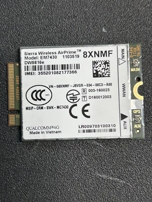 Dell DW5816e Snapdragon X7 LTE XCK33/PKWT8 Sierra EM7430 3G 4G WWAN Card Module - Image 1 of 2