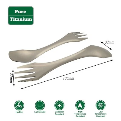 RISON Titanium Spork Spoon and Fork Cutlery Set 3-in-1 Camping Flatware Set 2PCS - Image 1 of 4