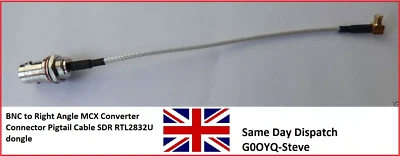BNC to Right Angle MCX Converter Connector Pigtail Cable SDR RTL2832U dongle - Image 1 of 3