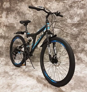 26" MTB VOLLGEFEDERT 21-GANG SHIMANO & SCHEIBENBREMSEN NEU 2638-10-SCHWARZ-BLAU - Bild 1 von 14