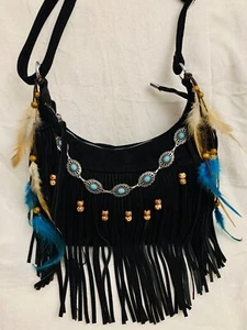 Fringe Black Purse, Concert Bag, Fringe Purse, Southwestern Bag, Boho Fringe Bag - Picture 1 of 10