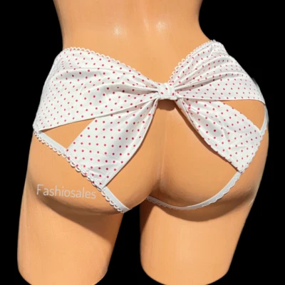 Victorias Secret Very Sexy Bow Open Back Cheeky Panty Medium White Polka-Dot - Изображение 1 из 3