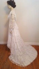 Vintage 1970's Bridalane Wedding Gown Empire Waist Lace Tiered Train Sz S M
