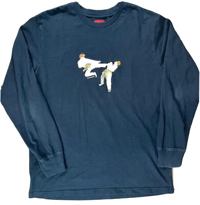 Camisa Supreme Para Hombre Manga Larga SS18 Karate L/S Camiseta Azul Marino Talla M Auténtica Foto 1 de 4