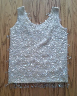 De Colección Mujer Lentejuelas Iridiscente Tanque Disco Cami Lana Hecho en Hong Kong Cremallera Completa Foto 1 de 4