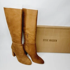 Steve Madden Ninny Boots Womens 8.5 Suede Knee Length Long Block Heel Zip Brown - Picture 1 of 10