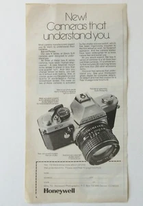 Cámara publicitaria impresa de colección años 70 Asahi Pentax K2 Honeywell 1975 negra blanca - Imagen 1 de 2