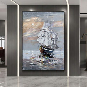 Hand Painted Thick Textured Oil Painting Sailboat Abstract Knife Canvas Painting
