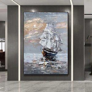 Hand Painted Thick Textured Oil Painting Sailboat Abstract Knife Canvas Painting - Picture 1 of 6