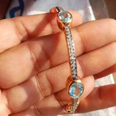 Топаз с бриллиантовыми браслетами, бриллиантовые браслеты, 925 пробы Vermeil - Изображение 1 из 4