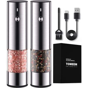 Electric Black Salt & Pepper Mill LED Light Adjustable USB High-capacity Tomeem - Picture 1 of 32