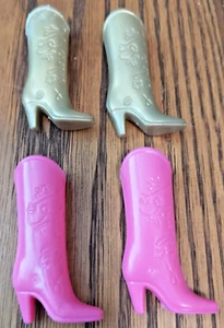 Vintage Barbie Cowboy Boots 2 Pair- Hot Pink & Gold Barbie Signature On Boots - Picture 1 of 7