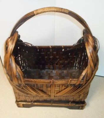 GRAN CESTA DE BAMBÚ RÚSTICA TEJIDO INUSUAL (base de madera) Gran decoración del hogar Foto 1 de 4