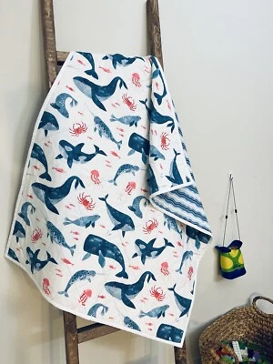 Manta Edredón Bebé Niño HECHA A MANO Animales del Océano Cuna Juego Mat Baby Shower Regalo Foto 1 de 4
