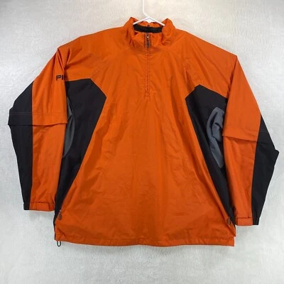 Ping Mens XL 1/4 Zip Pullover Golf Jacket Windbreaker Orange Black With Pockets - Image 1 of 4