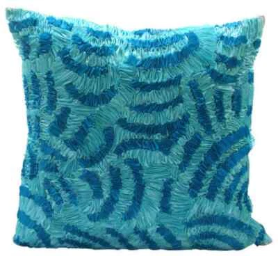 Decorative Cushion Case Blue 16"x16", Home Decor Silk Abstract - Aqua Ripples - Image 1 of 4
