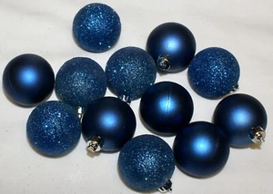 Christmas Ornaments Shatterproof Blue Solid Matte & Glitter 12 Ct Assorted 1.5" - Picture 1 of 2
