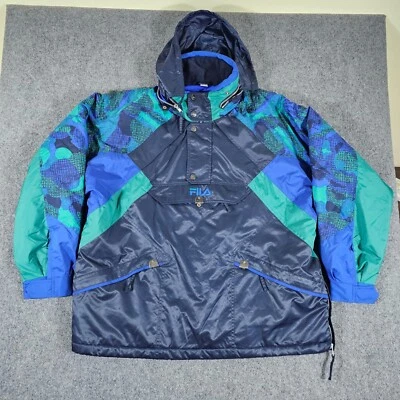 Chaqueta acolchada gráfica vintage de los 90 FILA Italia Ski Team cuarto cremallera azul para hombre XL Foto 1 de 4