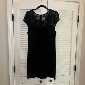 Kensie Lace Patchwork Knee Length MIDI Little Black Dress Cocktail Party XL LBD - Picture 1 of 7