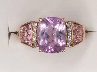 Juego de 5 quilates KUNZITA en color lila en oro rosa con diamantes rosados. Anillo Talla 6 Foto 1 de 4