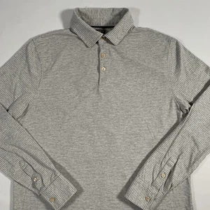 Faherty Reserve Striped Long Sleeve Polo Shirt Mens Medium Gray Cotton - Photo 1 sur 9