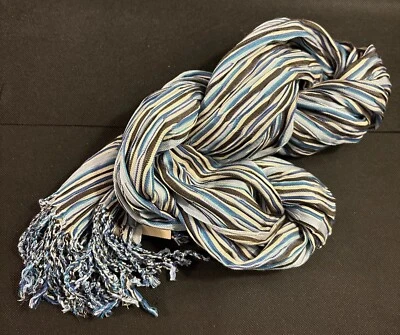 Bufanda Coldwater Creek azul arrugado a rayas con flecos nueva con etiquetas Foto 1 de 4