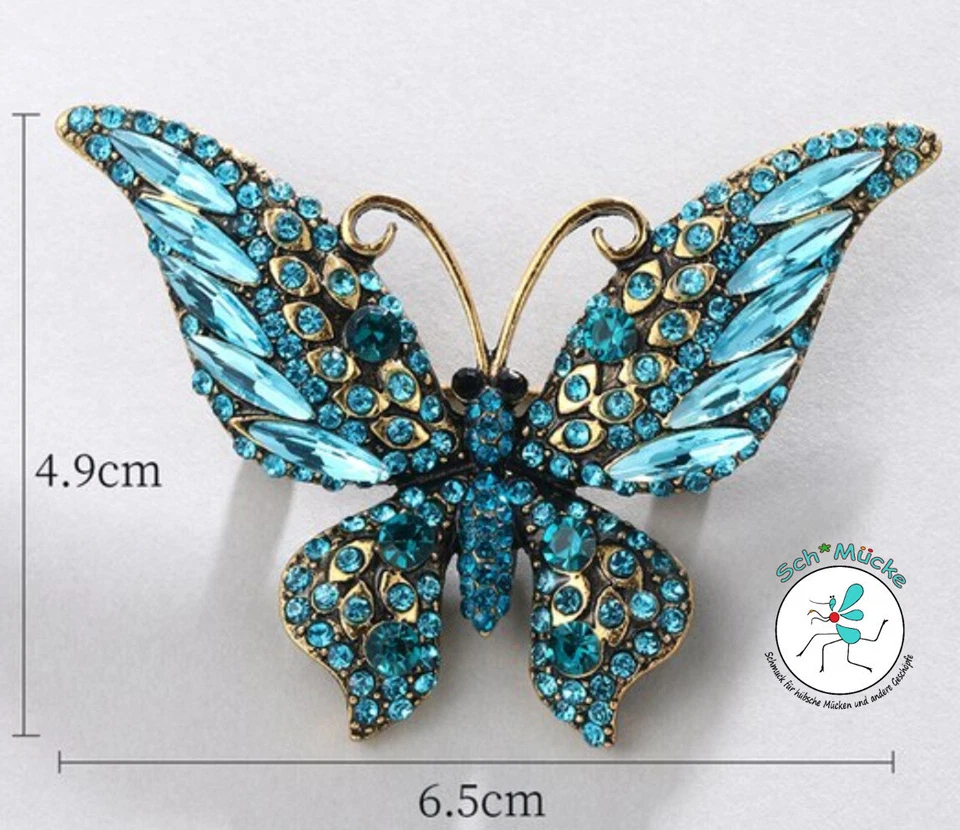 Brosche Schmetterling blau 5 x 6,5 cm Retro Amulett Glücksbringer Geschenkidee - Bild 1 von 1