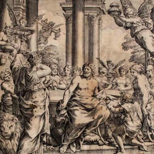 Johann Greuter nach Pietro da Cortona Götterversammlung Orig Kupferstich 17 Jhd - Bild 1 von 3