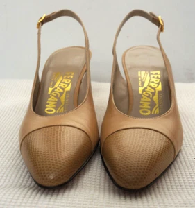 Vintage Salvatore Ferragamo Camel Slingback FRILLY Womens Size 7 AAA - Picture 1 of 9