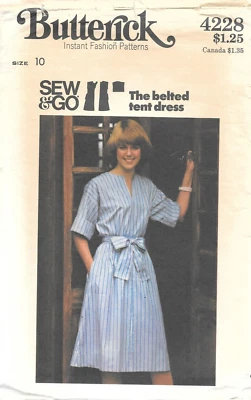 Vintage Uncut Butterick Sewing Pattern # 4228 Misses' Belted Tent Dress Size: 10 - Image 1 of 2