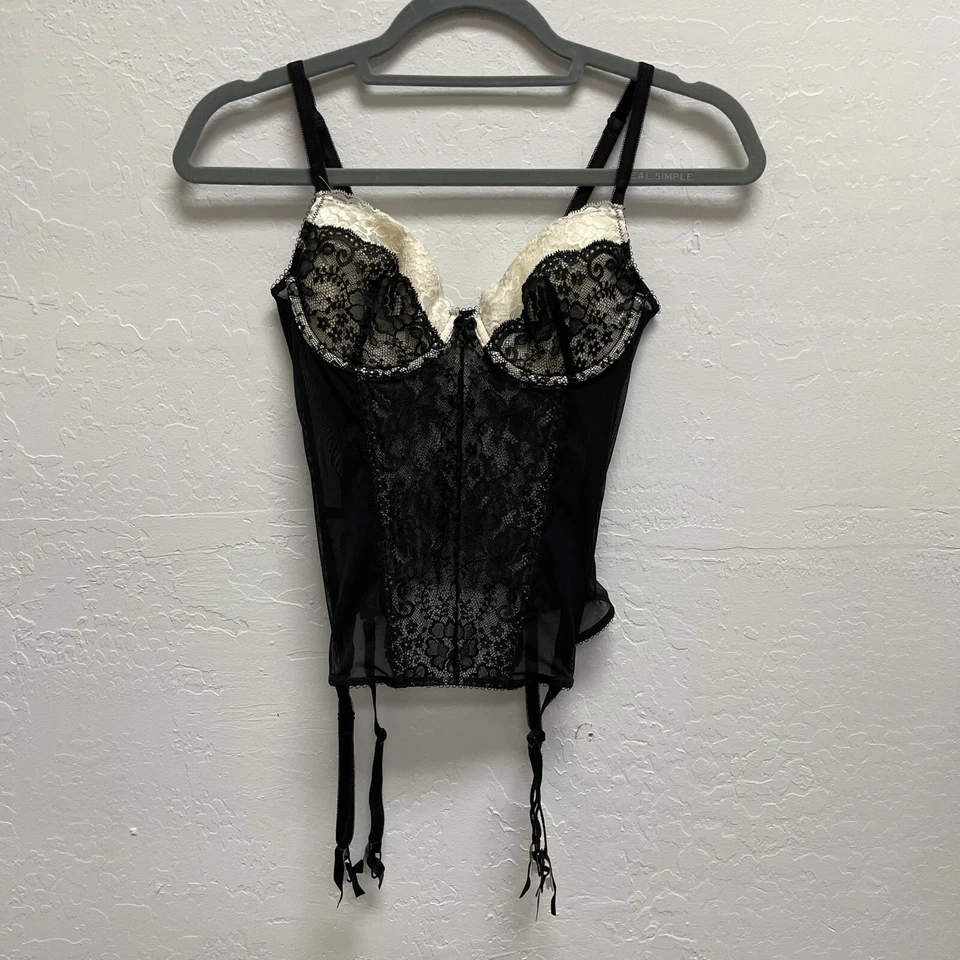 Victoria's Secret Bustier Corsé 34B Ligas Desmontables Negro Blanco Deshuesado Cremallera Foto 1 de 4