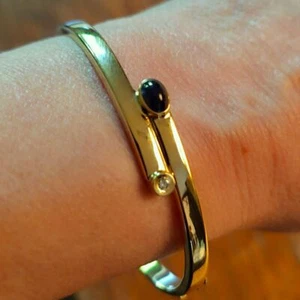 Vintage Armreif „Duett“ aus 585er Gelbgold mit Saphir & Diamant – 1980er Jahre - Bild 1 von 6