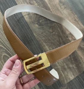 Pierre Cardin Vintage Tan Leather Gold Buckle Belt Made In Italy Size 34 - Picture 1 of 10