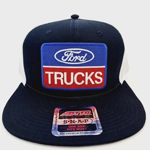 Ford Trucks Otto Flat Bill Cap Hat Embroidered Patch Mesh Snapback Black & White - Picture 1 of 4