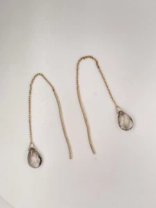 14k Yellow Gold Teardrop Shaped Smoky Quartz Briolette Threader Earrings 1.85 Gr - Picture 1 of 9