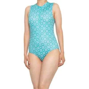 Cabana Life womens One Piece Unisuit Swimsuit sz Medium Aqua Tropical Sleeveless - Picture 1 of 5