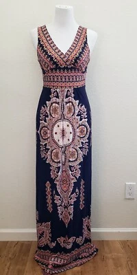 Vestido Boho FELICITY & COCO Mujer S Azul Floral Elastizado Maxi Halter Correa NUEVO Foto 1 de 4