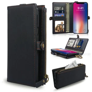 Removable Wallet Zipper Leather Folio Flip Carrying Case with Strap For iPhone X - Picture 1 of 11