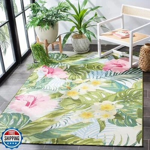 SAFAVIEH Barbados Collection 5'3" Square Green/Pink BAR516X Tropical Floral I - Picture 1 of 2