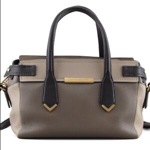 MARC JACOBS HAIL TO QUEEN LIZ GRAY NEUTRAL COLOBLOCK LEATHER LARGE SATCHEL BAG
