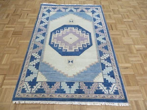 4 x 6 Hand Knotted Ivory Geometric Oushak Oriental Rug G12548 - Picture 1 of 12