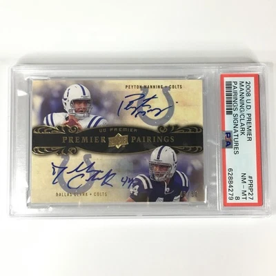 Peyton Manning Dallas Clark 2008 Upper Deck Premier Pairings automático 49/50 PSA 8 Foto 1 de 4
