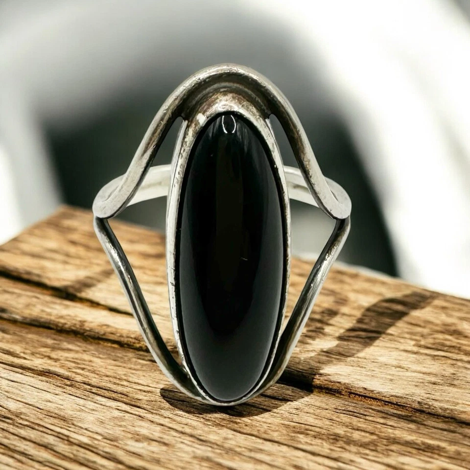 Vintage Boho style, Sterling Silver Black Onyx Statement Ring - Image 1 of 4