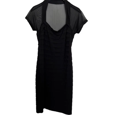 Vestido Jersey Maggy London Talla 8 Negro Ilusión Espalda Plisado Funda Completamente Forrado Foto 1 de 4