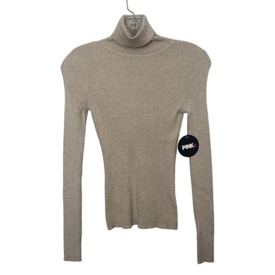 Suéter Cuello Alto Acanalado Punto Rosa Mujer Pequeño Beige Nuevo Foto 1 de 4