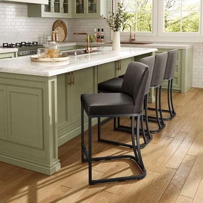 Bar Stools Set of 4 Counter Height Pub Stools Upholstered Kitchen Dining Chairs - Image 1 of 4