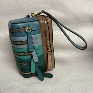 ANYA HINDMARCH Stack Wristlet Clutch Pouch Blue Green Ombre Leather - Picture 1 of 20