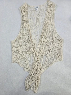 Cárdigan Chaleco Cato Beige Frente Abierto Crochet Encaje 18/20W 100% Algodón Boho Western Foto 1 de 4