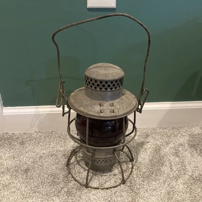 Antique Adams & Westlake Adlake Kero Railroad Train Lantern Red Globe - Image 1 of 4