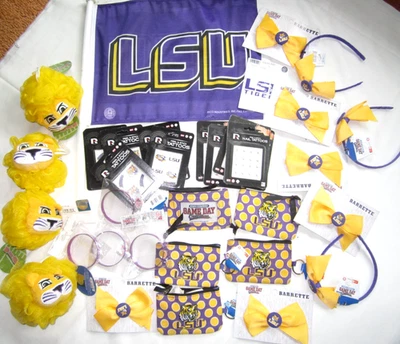 LSU Tigers Louisiana State University NCAA 35 Souvenir Gift Lot Flag Purses Bows - Image 1 of 4
